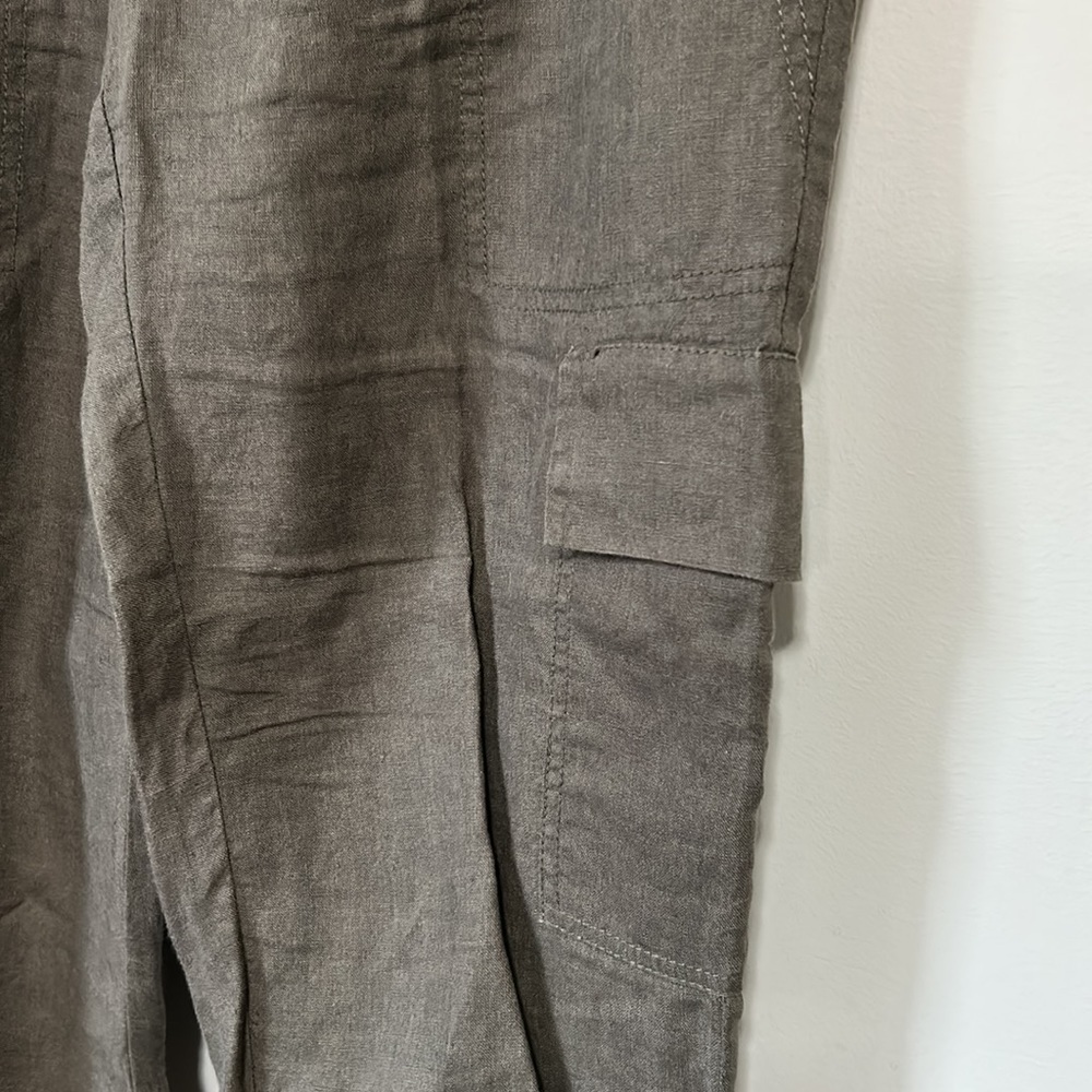 EILEEN FISHER Pant Organic Linen Surplus Cropped Cargo Pants Olive Green Sz 6 - Picture 4 of 15